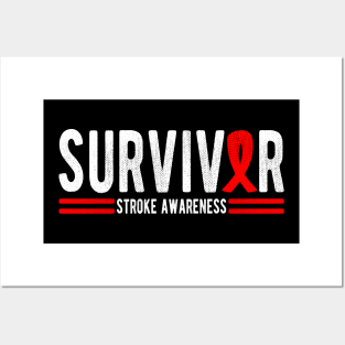 Funny Red Ribbon Brain Attack Awareness Stroke Survivor Posters and Art